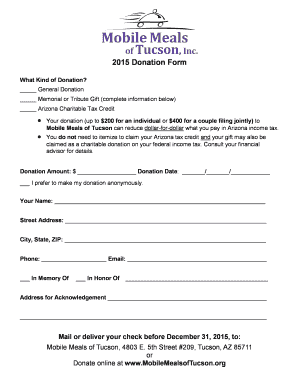 2015 Arizona Donation Form