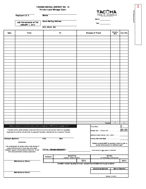 Tacoma School District Mileage Claim Form