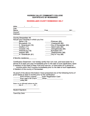 New York Certificate of Residence