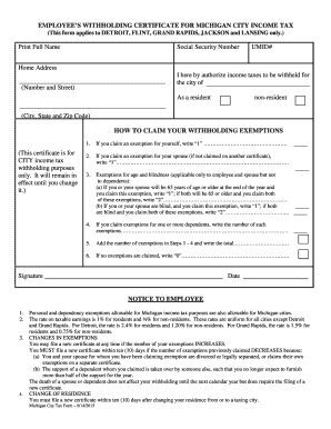 Michigan City Income Tax Withholding Certificate