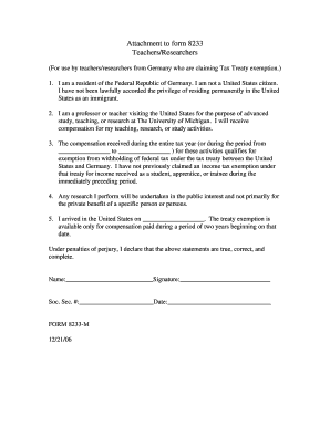 Form 8233 for German Teachers/Researchers