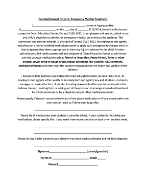 Parental Consent Form For Emergency Medical Treatment