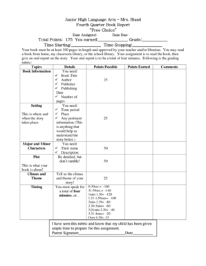 Junior High Book Report Form
