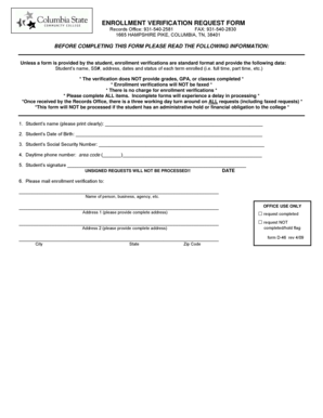 Enrollment Verification Request Form