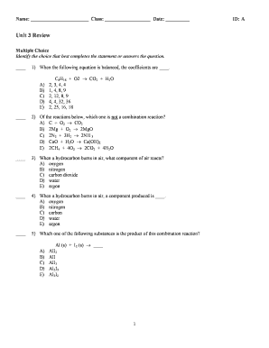 Unit 3 Chemistry Review Quiz
