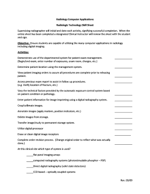 Radiologic Technology Skill Sheet