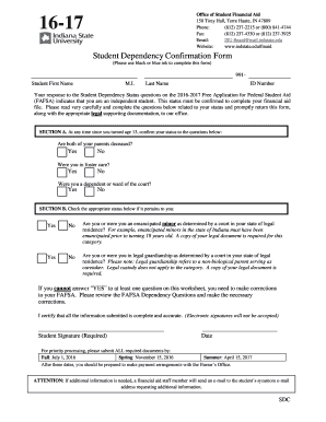 Student Dependency Confirmation Form