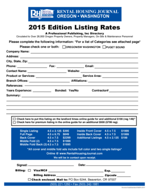 Rental Housing Journal Advertising Form