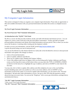 Computer Login Information Template