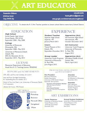 K-12 Art Teacher Resume