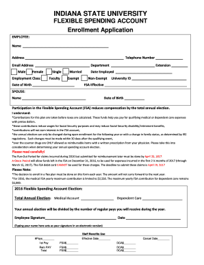 Indiana State University Flexible Spending Account Enrollment Application