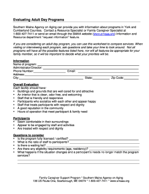 Adult Day Program Evaluation Form