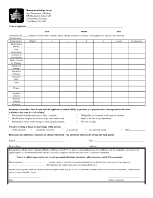 Graduate Student Recommendation Form