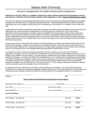 Indiana State University Background Check Consent Form