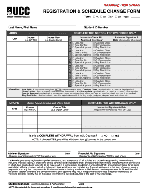 Roseburg High School REGISTRATION SCHEDULE CHANGE FORM