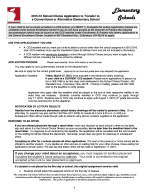 2015-16 Columbus City Schools Elementary School Choice Application