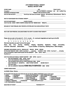 Life Fitness Physical Therapy Medical History Form