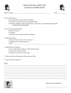 REGISTRATION CHECK LIST Summerour Middle School