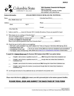 2013 Summer Financial Aid Request Form