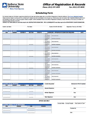 Indiana State University Scheduling Form