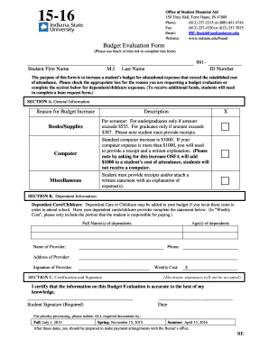 Budget Evaluation Form