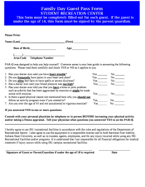 Student Recreation Center Family Day Guest Pass Form