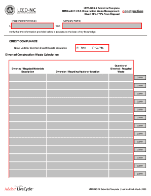 LEED-NC 2.2 Construction Waste Management Submittal Form