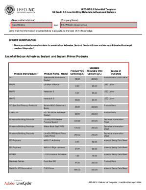 LEED-NC 2.2 Adhesives and Sealants Form