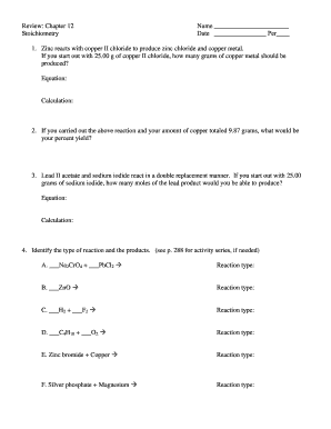 Stoichiometry Worksheet