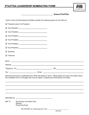 PTA/PTSA Leadership Nominating Form