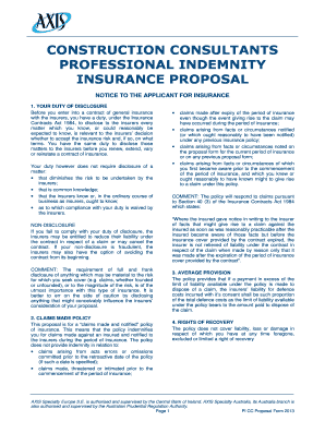 Construction Consultants Professional Indemnity Insurance Proposal