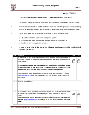 South Africa SBD 8 Declaration Form