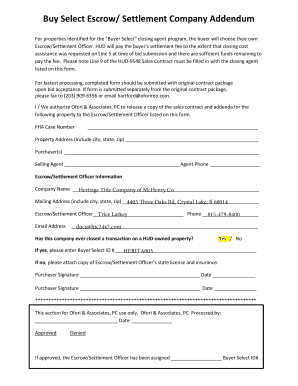 HUD Buyer Select Escrow Addendum