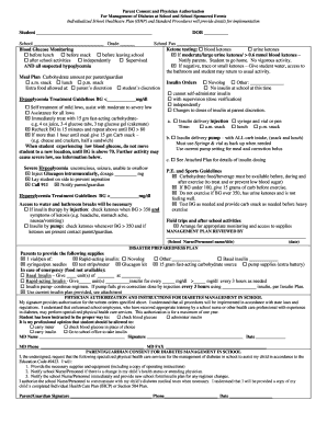 Parent Consent and Physician Authorization for Diabetes Management at School