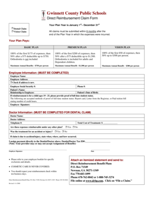 Gwinnett County Public Schools Dental Vision Claim Form
