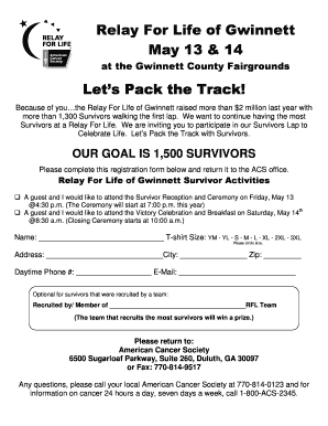 Relay For Life Survivor Registration Form