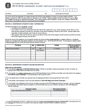 2015-2016 Independent Student Verification Worksheet
