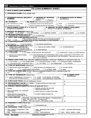 VA Loan Summary Sheet