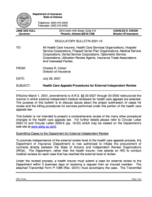 Arizona Health Care Appeals Transmittal Form