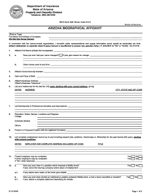 Arizona Biographical Affidavit