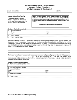 Arizona Consent To Rate Filing Form
