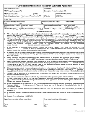 FDP Cost Reimbursement Research Subaward Agreement