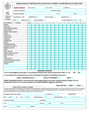 Massachusetts Gas Fitting Work Permit Application