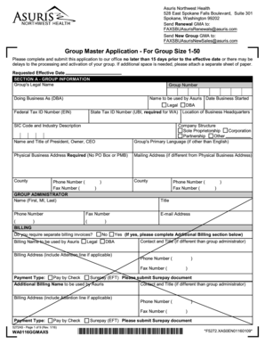 Group Master Application for Health Insurance