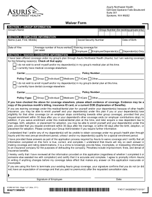Asuris Northwest Health Waiver Form