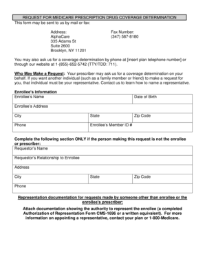 Medicare Prescription Drug Coverage Determination Form