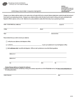 Oklahoma State University Diploma Delivery Change Request