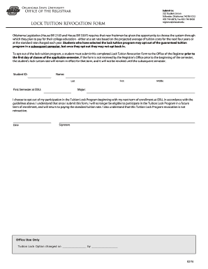 Oklahoma State University Tuition Lock Revocation Form
