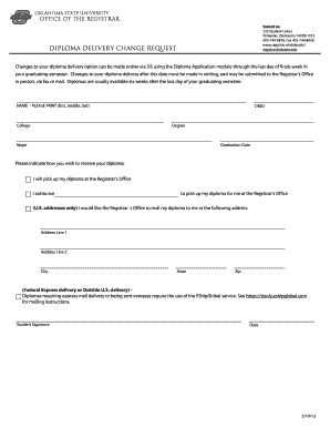 Oklahoma State University Diploma Delivery Change Request