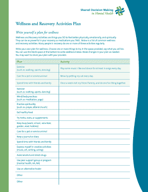 Wellness and Recovery Activities Plan